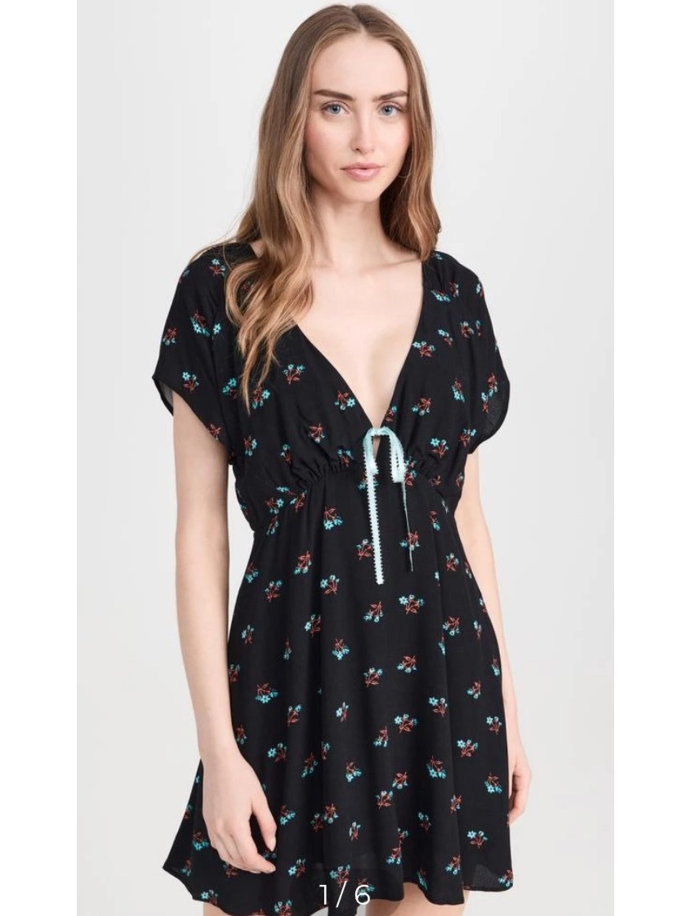 Free People Everyone’s Favorite Mini Dress NWT Floral Deep V Boho Dress